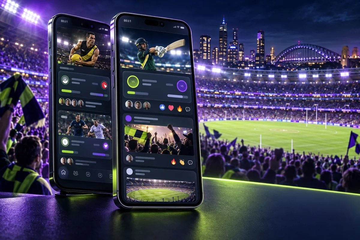 Two mobile interfaces being compared under stadium lights
