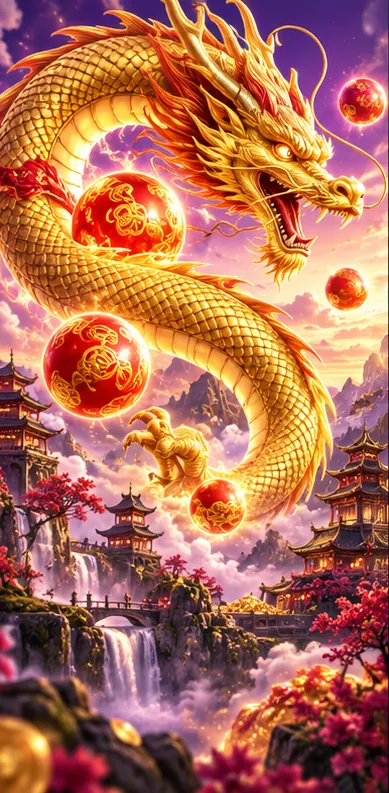 Golden dragon and glowing orb motif from a pokies guide