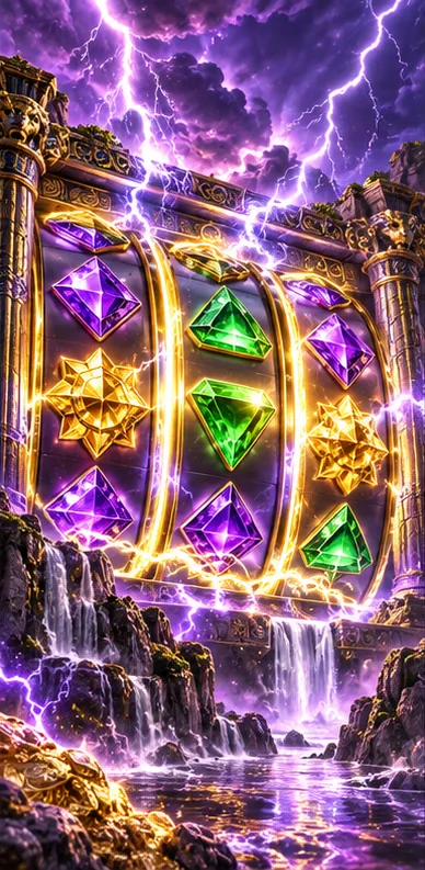 Lightning striking jewel reels in a purple storm