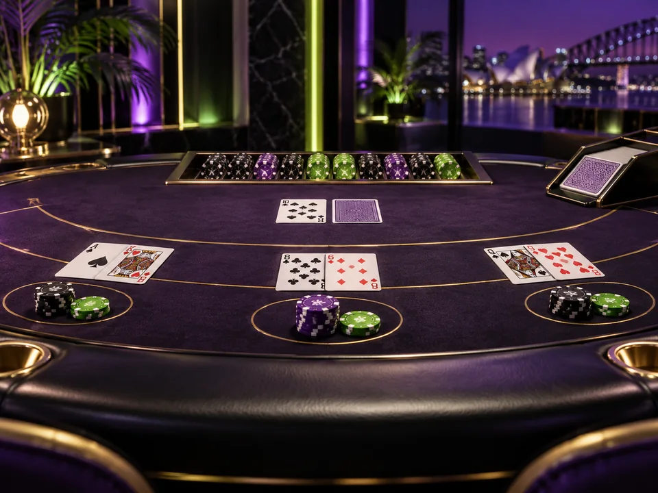 Premium blackjack table with cards and chips